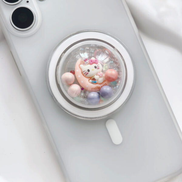 Small Transparent Dome Magnetic Phone Grip with Kitty Ornaments-D002
