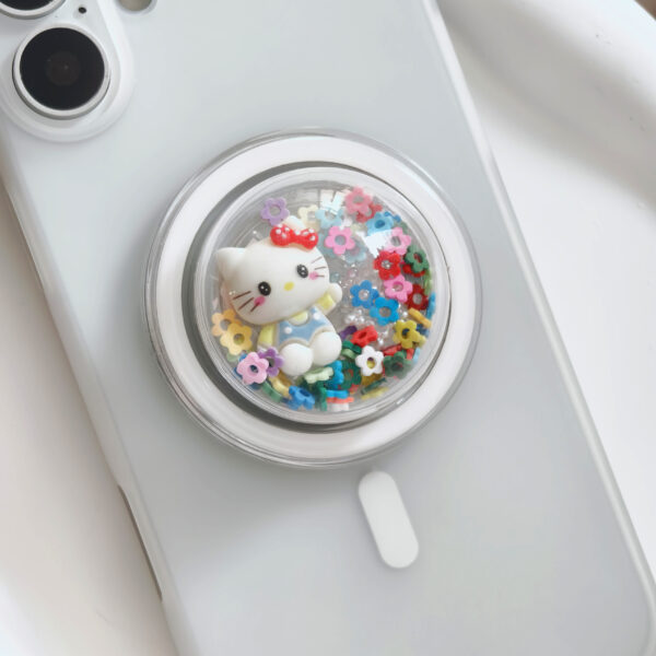 Small Transparent Dome Magnetic Phone Grip with Kitty Ornaments-D002