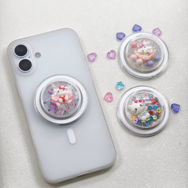 Small Transparent Dome Magnetic Phone Grip with Kitty Ornaments-D002